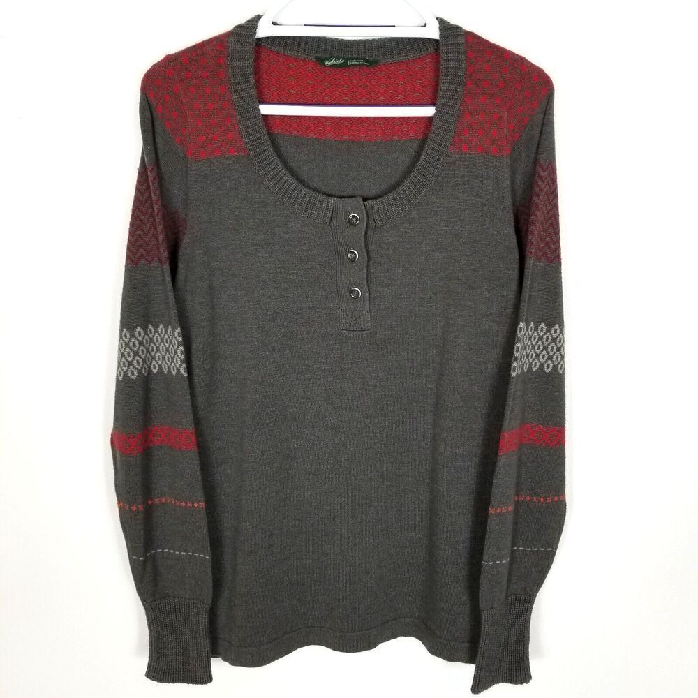 Woolrich Women Avalanche Henley Tunic Sweater Size L Cotton Acrylic Gray